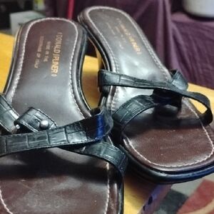 Donald J. Pliner Black and Brown Croc-Embossed Sandals